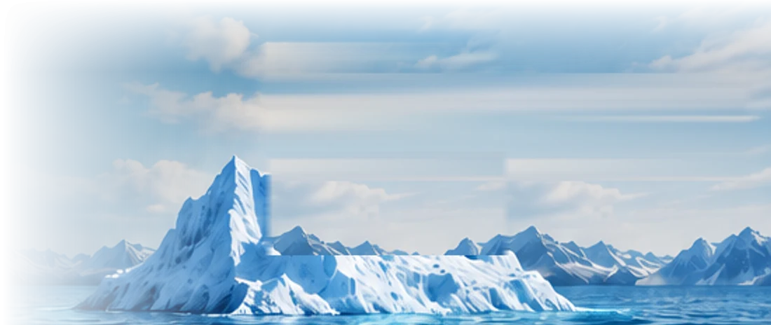 The peak of an iceberg standing above the waterline in open sea — the small part that shows.